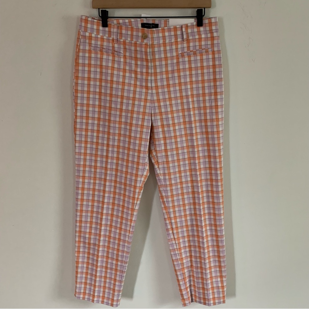 Ann Taylor The Crop Pants in Purple and Orange Plaid Print Size 10 Tall NWT